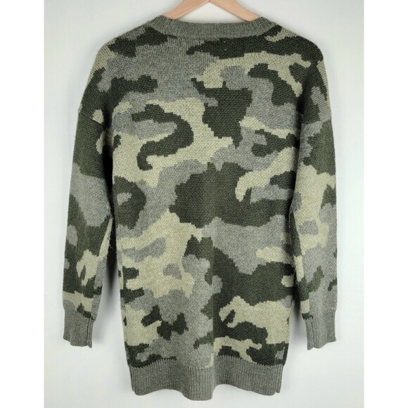 Lucky Brand Sweater Women's Sz S Green Camouflage Wool Blend Button Up Cardigan - Picture 2 of 8